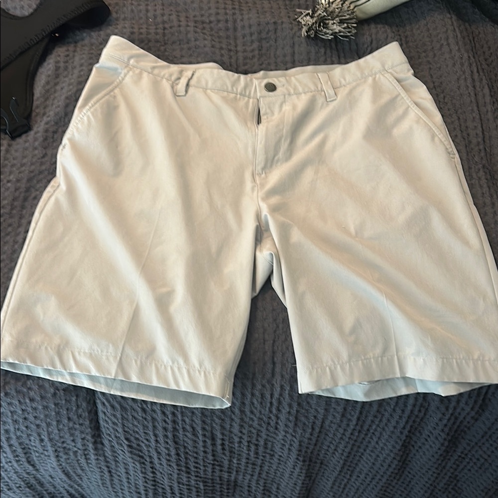 Performance Adidas Golf Shorts, 34”. Light grey. 9” inseam.